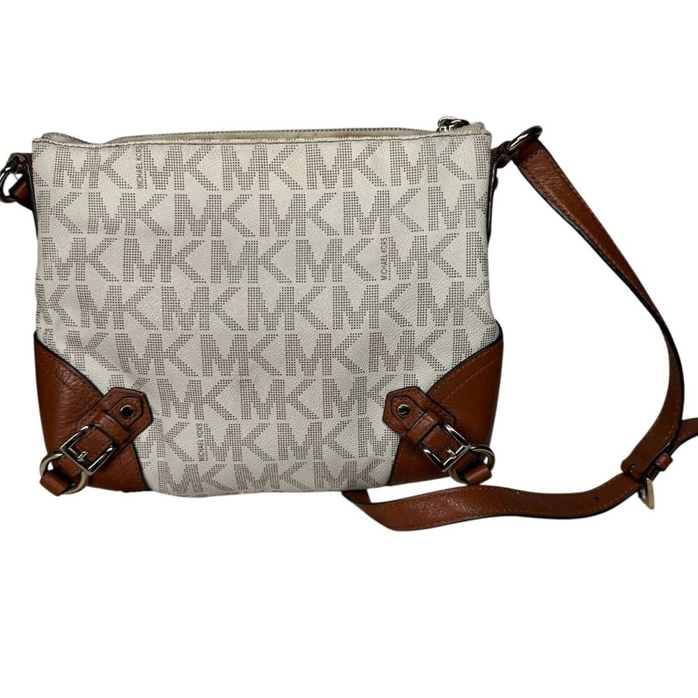 Michael Kors Medium FALLON Messenger Bag Vanilla Acorn - Picture 2 of 16